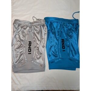 AND1 Mens Basketball Shorts Bundle 2 Pairs Silver Blue Size Large Shiny